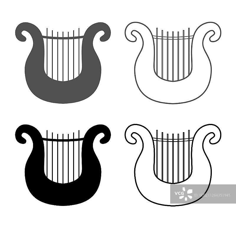 竖琴图标，灰色黑色扁平风格简图图片素材