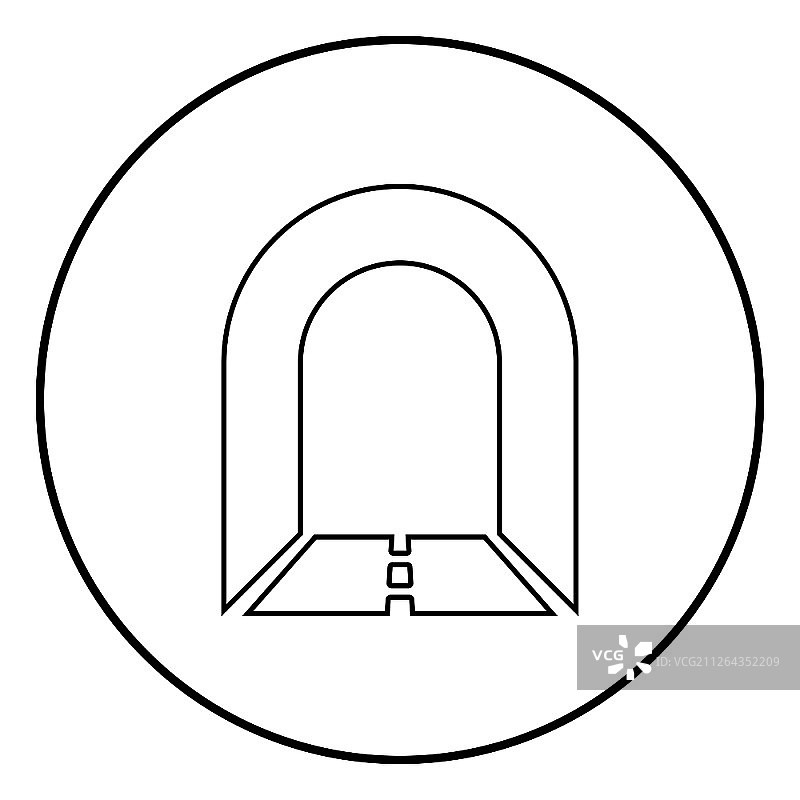 圆形地铁隧道汽车图标黑色轮廓扁平风格矢量图图片素材