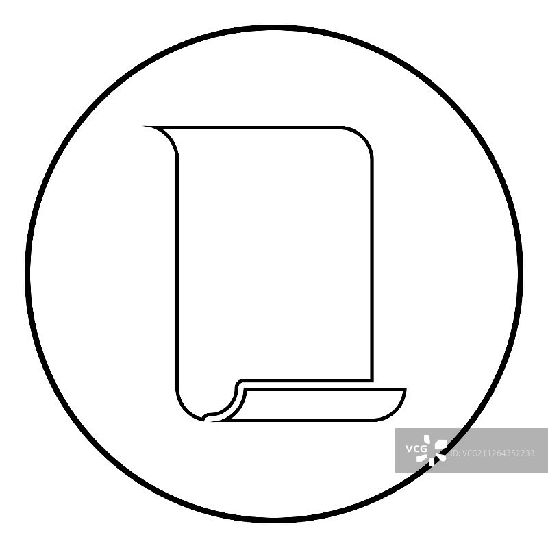 纸莎草纸旧卷轴纸，带有羊皮纸的重要文件，用于模板图标黑色轮廓矢量图，扁平风格的简单圆形图像图片素材