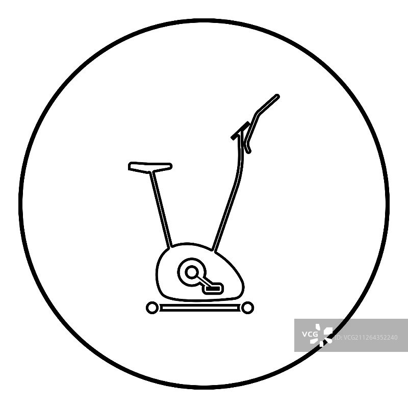 健身自行车，室内单车图标黑色轮廓矢量插图，扁平风格圆形简图图片素材