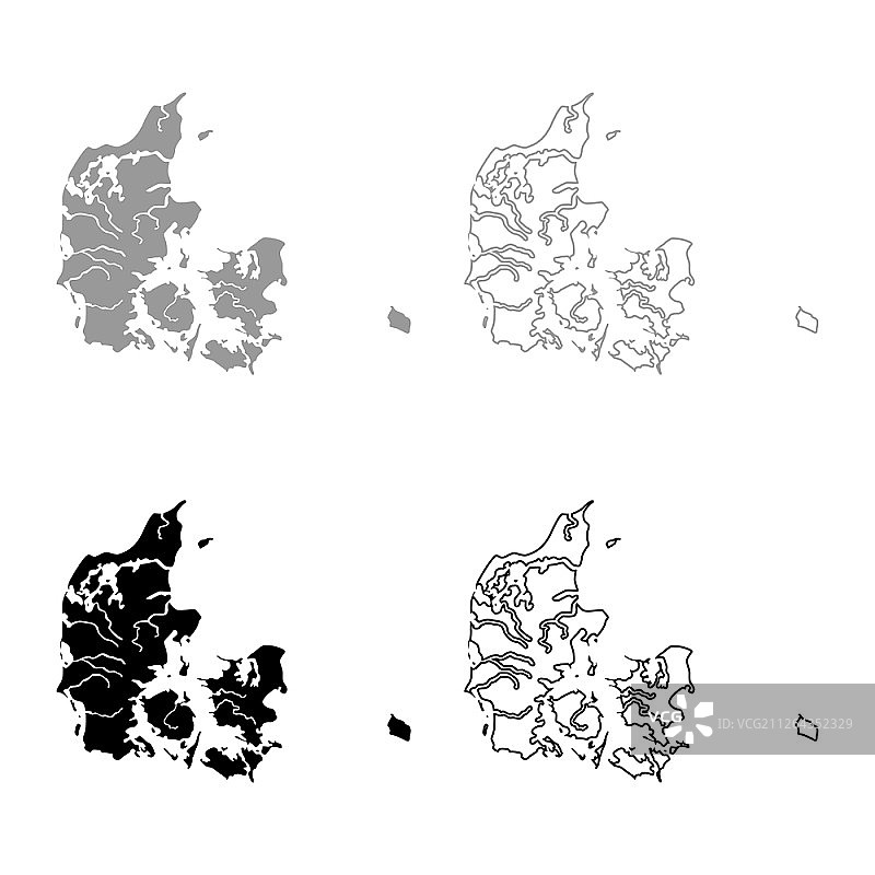 丹麦地图图标集灰色黑色矢量图图片素材