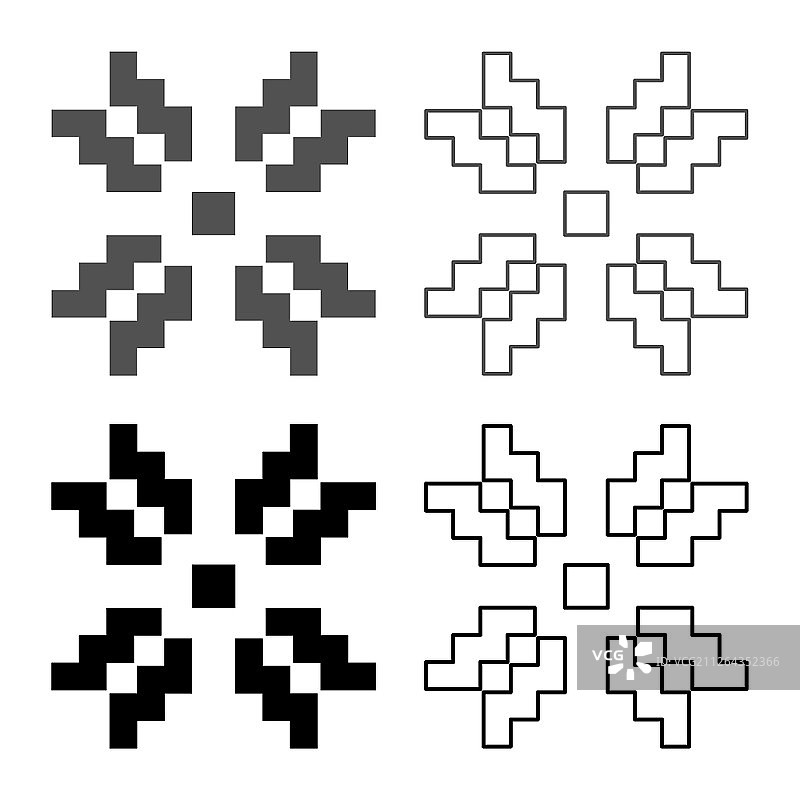 斯堪的纳维亚图案图标集，灰黑色矢量插图，轮廓扁平风格，简单图像图片素材