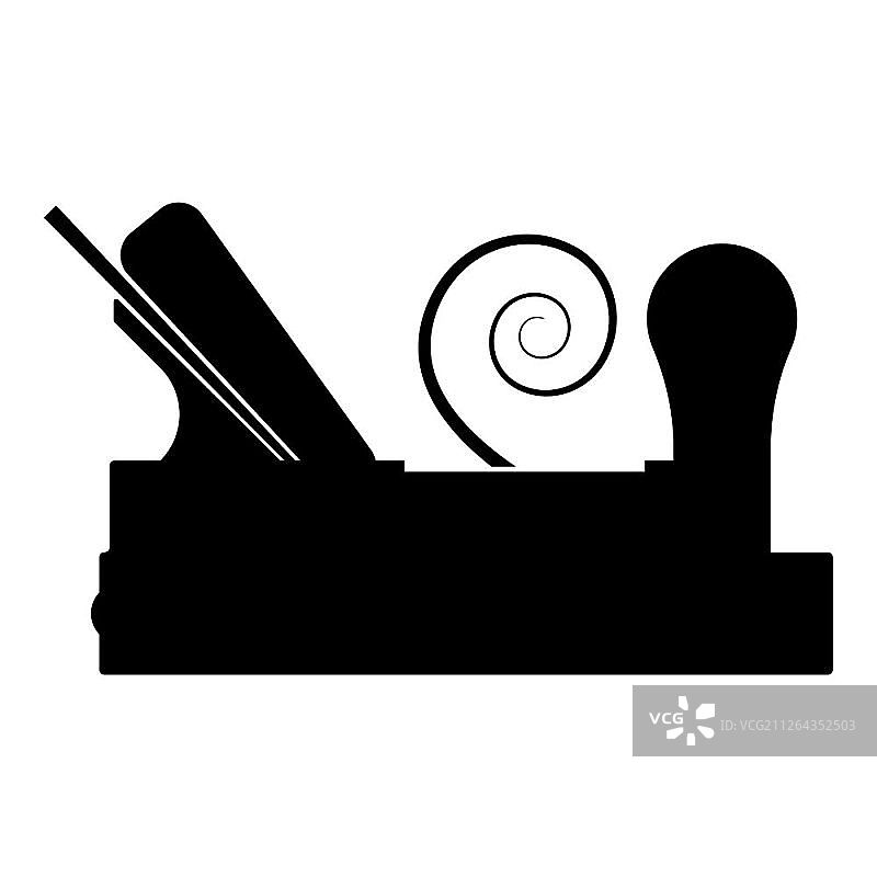 带有刨花木的木匠刨，细木工刨刀图标黑色矢量插图扁平风格简单图像图片素材