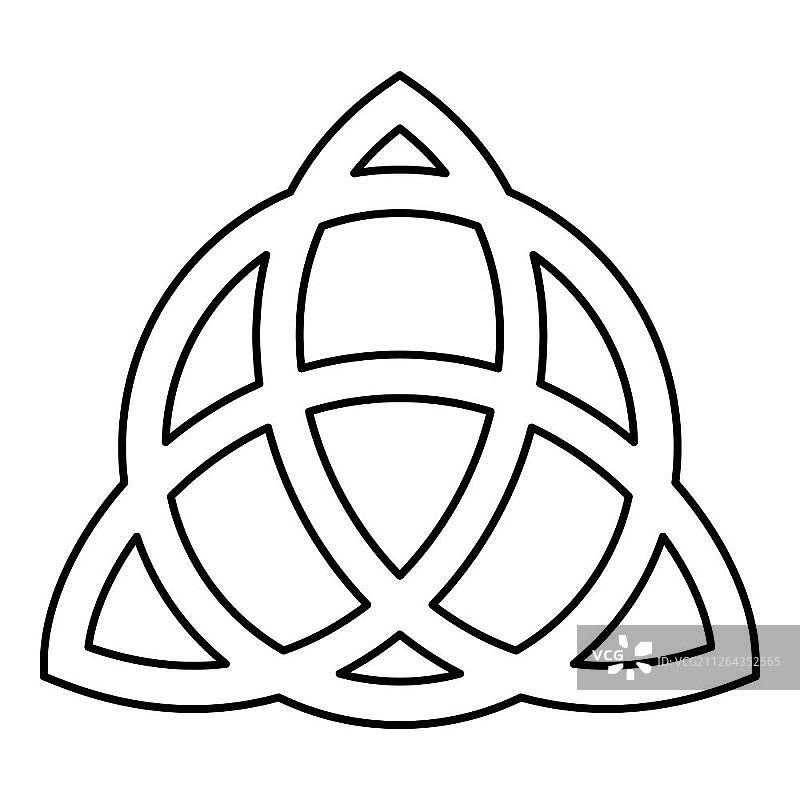 带圆圈的三曲腿结，维京部落力量符号，用于纹身，三位一体结图标黑色轮廓矢量扁平风格图像图片素材