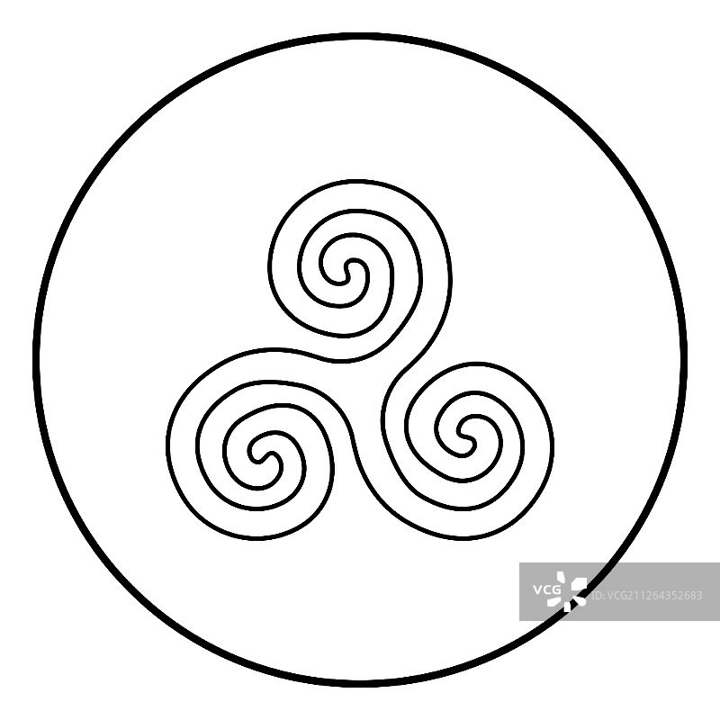 圆形中的三曲枝或三曲符号图标轮廓黑色矢量，平面风格简单图像图片素材