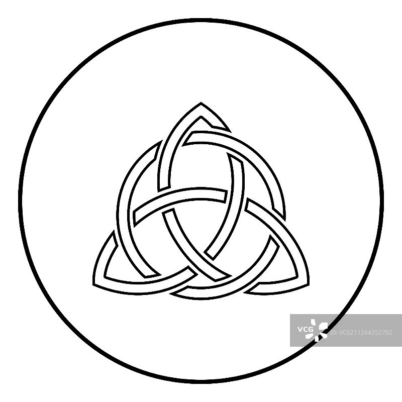 圆形三曲枝图案，Trikvetr结形，三位一体结图标轮廓黑色矢量图，圆形插图扁平风格简单图像图片素材