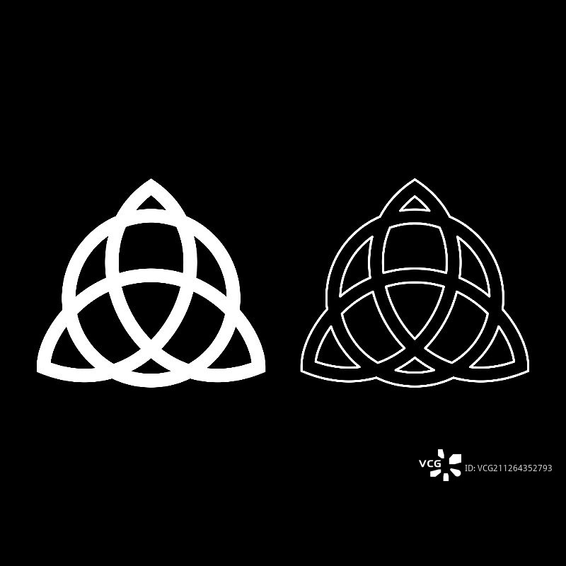 三曲腿结与圆圈力量维京符号部落纹身三位一体结图标白色矢量扁平风格简约图图片素材