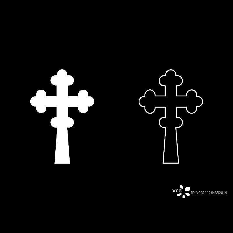 教堂穹顶上的三叶草十字架，宗教十字架图标白色矢量插图扁平风格图片素材