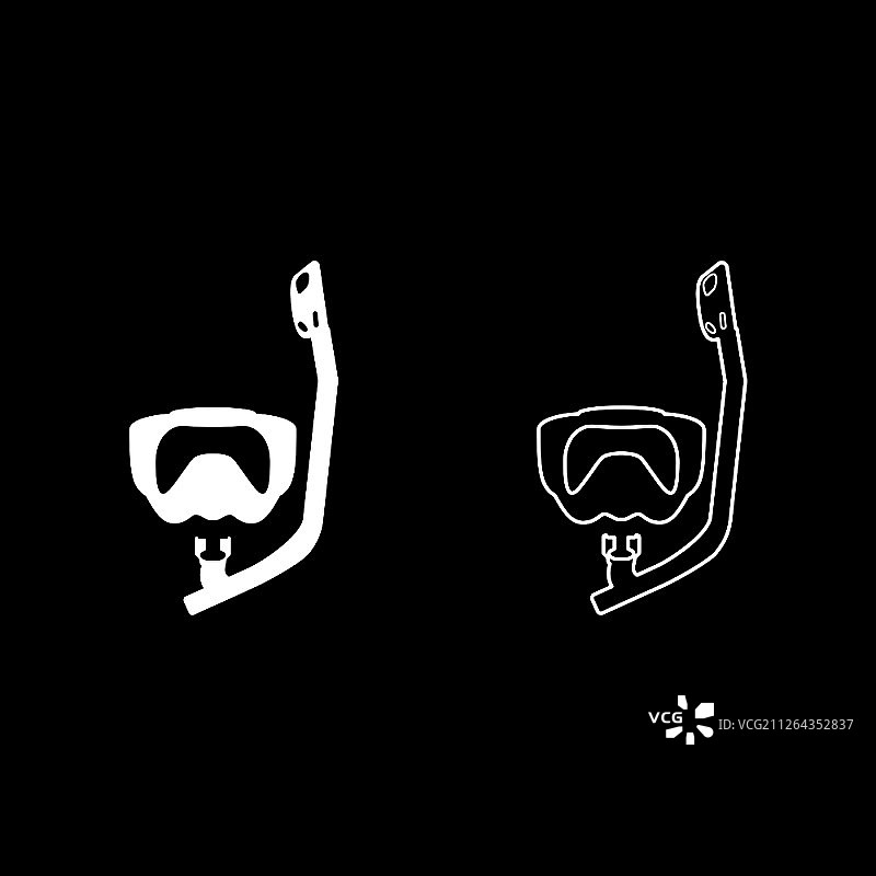 带呼吸管的潜水面罩，游泳浮潜设备概念，白色矢量插图，扁平风格图片素材