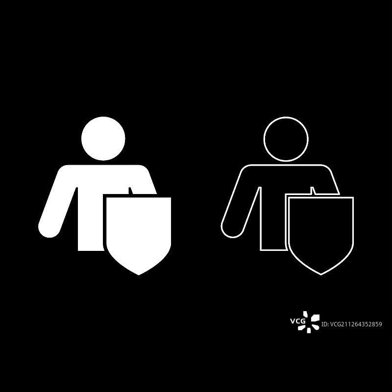 火柴人持盾保护个人数据概念矢量图标图片素材