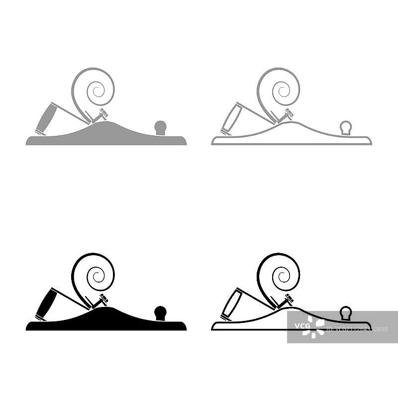 带有刨花木工刨刀的金属工具图标图片素材