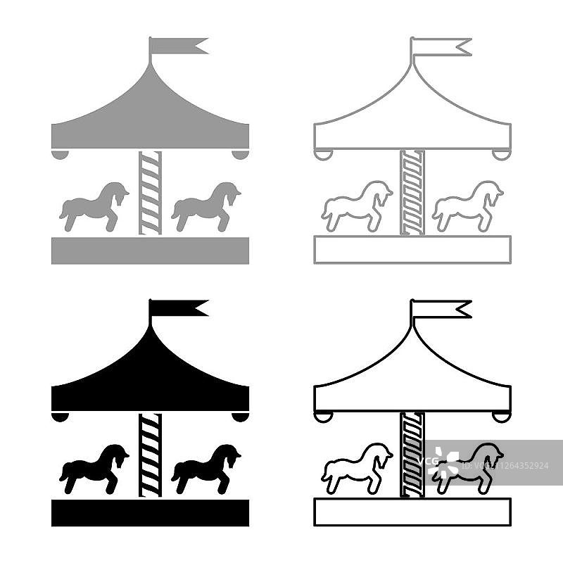 老式旋转木马图标黑灰色矢量插图扁平风格简图图片素材