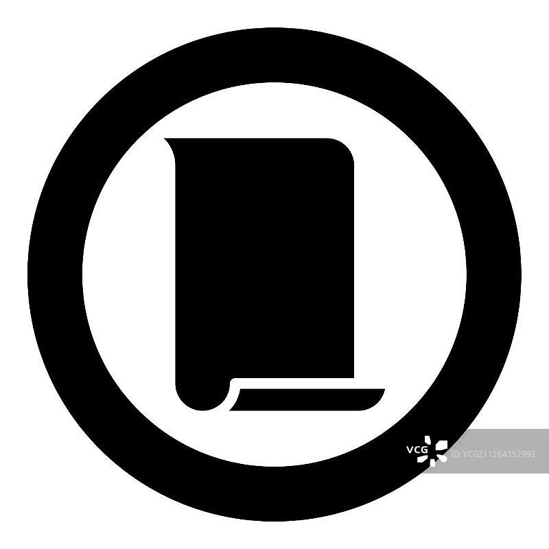 莎草纸羊皮纸手稿圆形黑色图标扁平风格矢量图图片素材