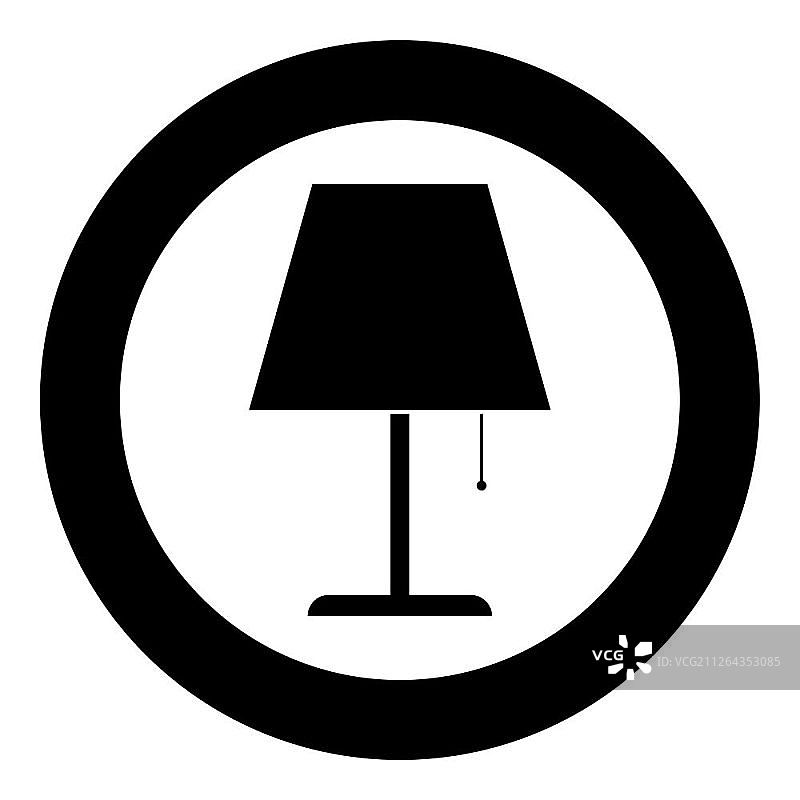 圆形黑色矢量图中的经典台灯夜灯图标图片素材