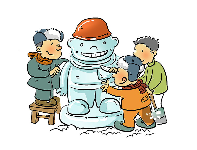 一群玩冰雕的男孩图片素材