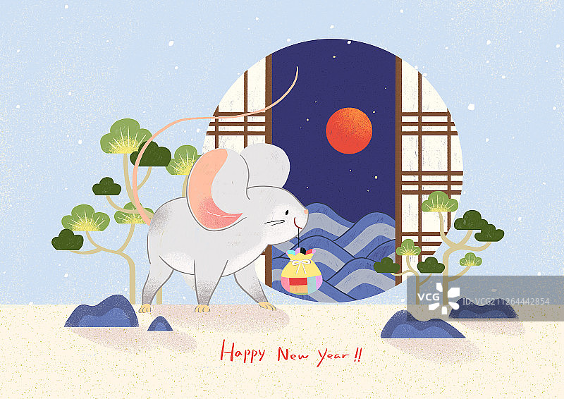 2020鼠年新年快乐插画004图片素材