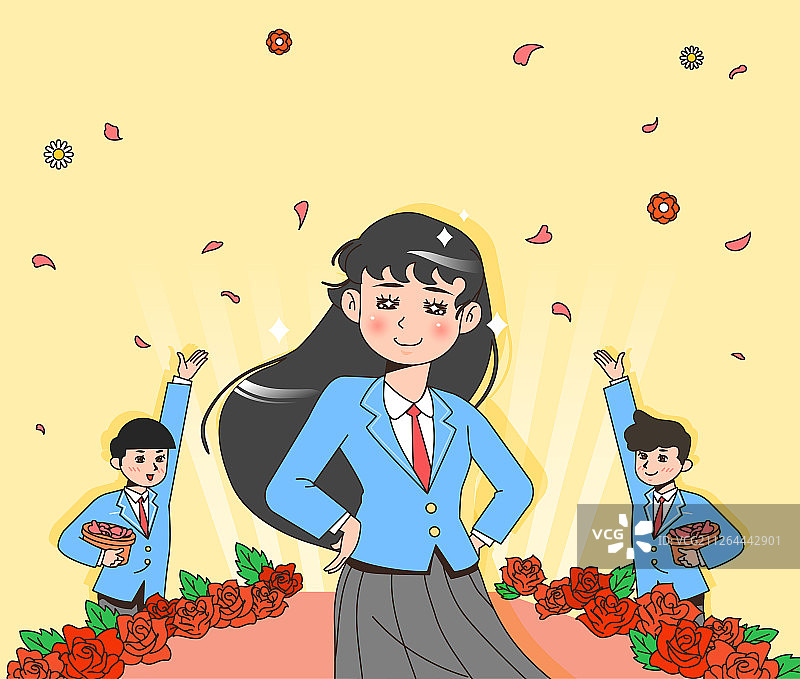 快乐的学生青少年卡通人物插画011图片素材