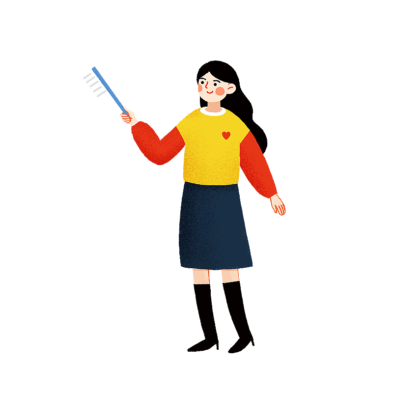 拿着刷子打扫卫生的女孩扁平风图片素材