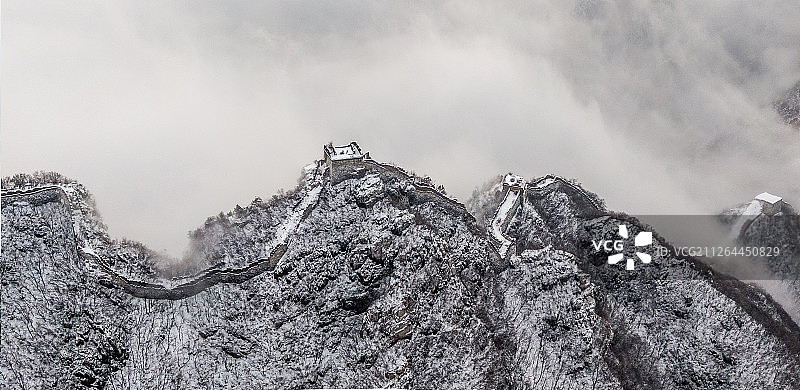 北京怀柔箭扣长城雪景云海图片素材