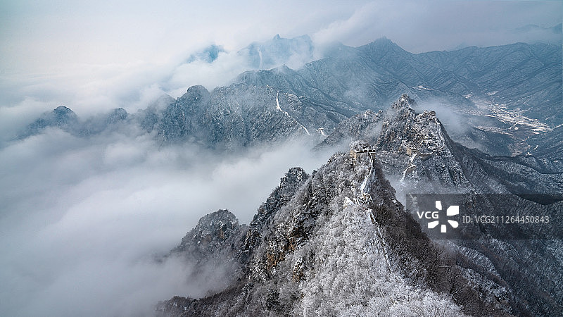 北京怀柔箭扣长城雪景云海图片素材