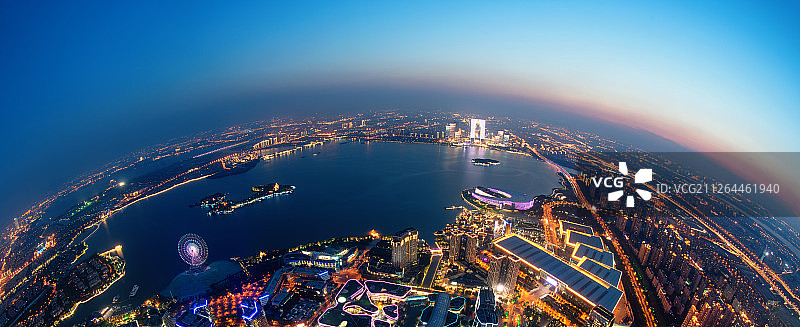 鱼眼镜头下的苏州夜景图片素材