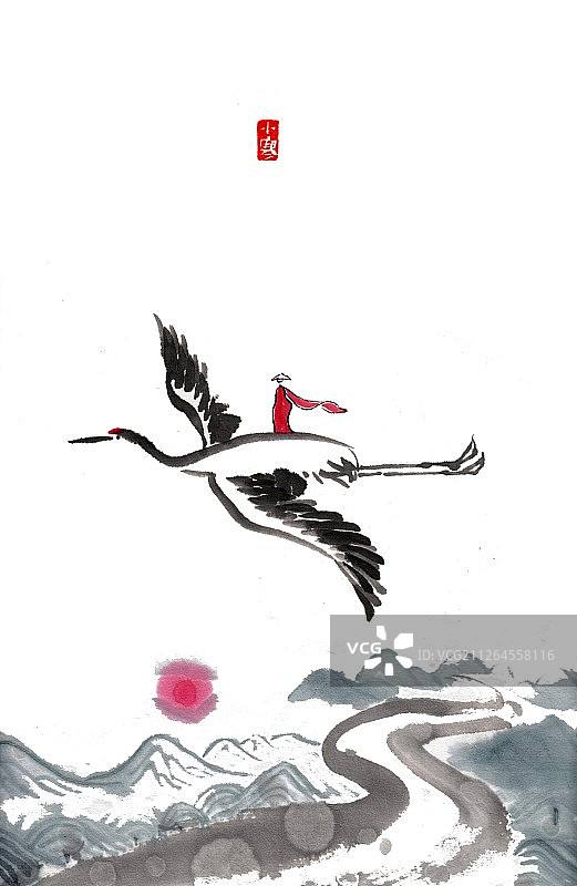 禅意水墨插画二十四节气之小寒图片素材