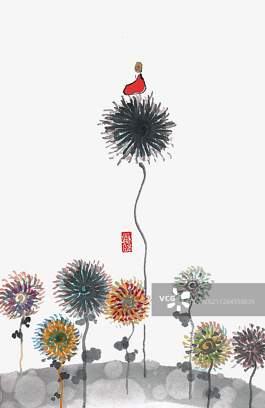 禅意水墨插画二十四节气之霜降图片素材