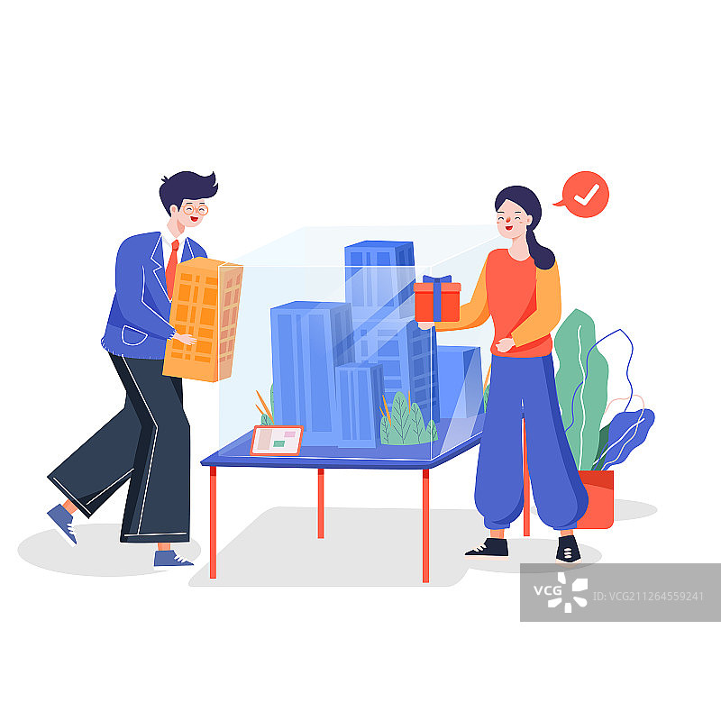 卡通房地产租房买房商务办公矢量背景插画图片素材