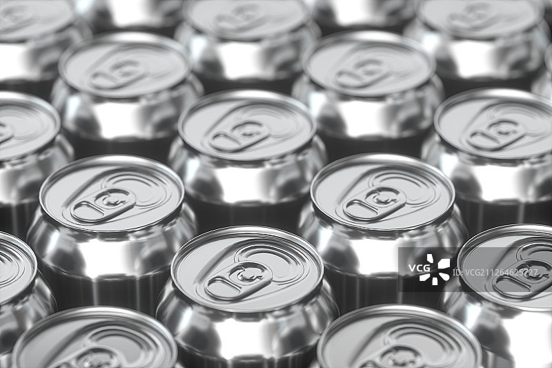 排列整齐的崭新的金属易拉罐 三维渲染图片素材