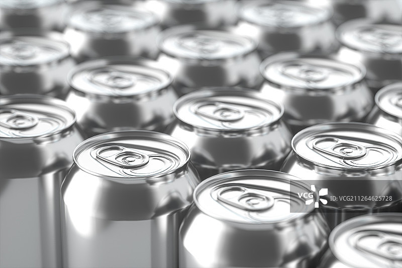 排列整齐的崭新的金属易拉罐 三维渲染图片素材