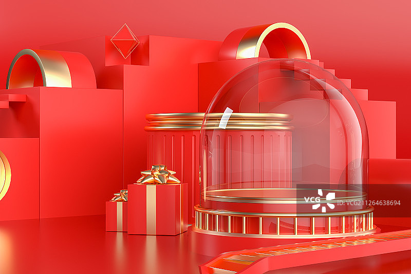 3D抽象红色节日空间图片素材