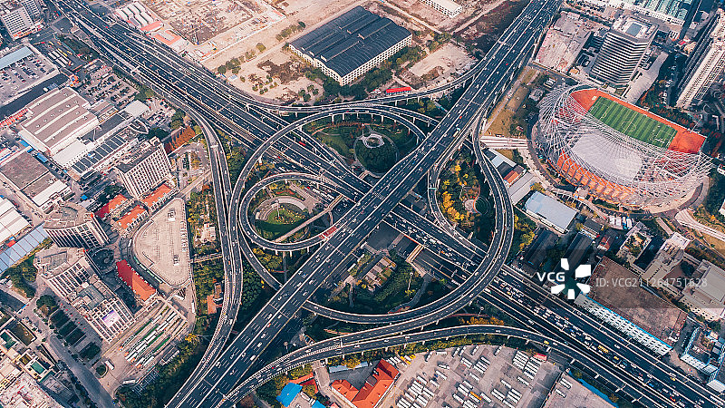 上海中环汶水路共和新路立交桥静安体育中心航拍图片素材