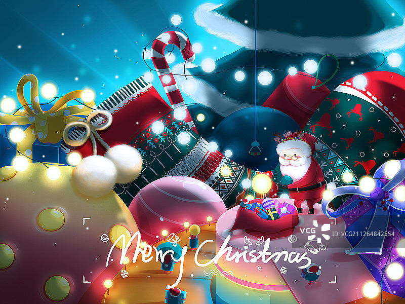 圣诞节圣诞老公公装礼物插画文字版图片素材