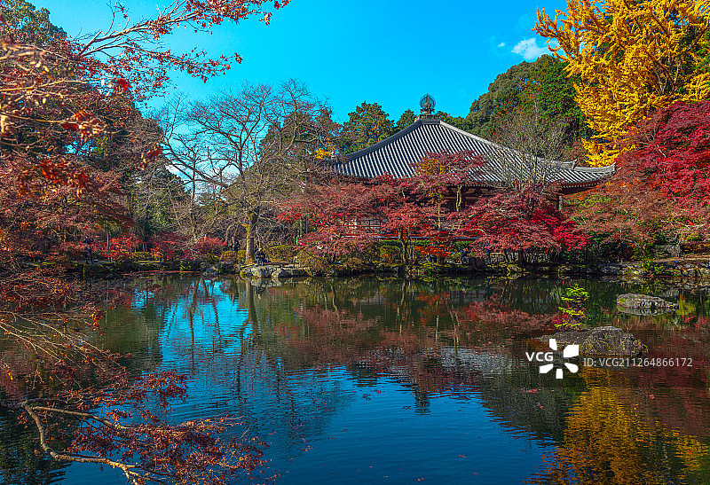 京都秋天枫叶季节的醍醐寺图片素材