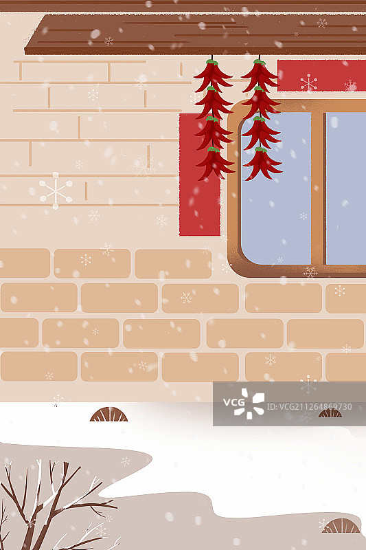 卡通手绘北方房屋背景辣椒串闪屏海报插画图片素材