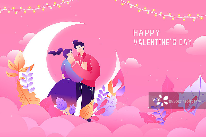 卡通清新七夕情人节情侣爱情矢量背景插画图片素材