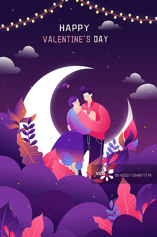 卡通清新七夕情人节情侣爱情矢量背景插画图片素材