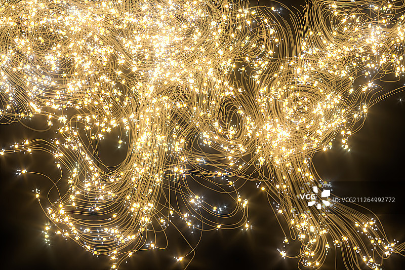 黑暗中的发光曲线与粒子 三维渲染图片素材