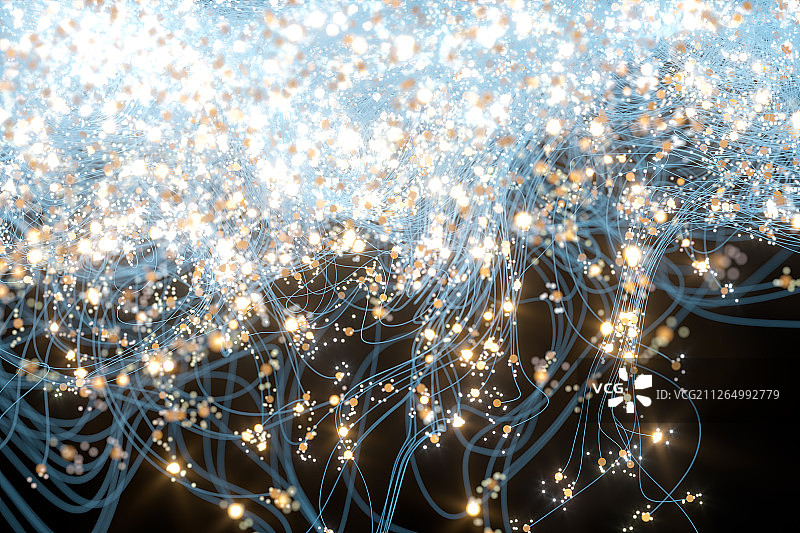 黑暗中的发光曲线与粒子 三维渲染图片素材