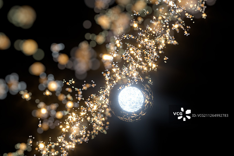 黑暗中的发光曲线与粒子 三维渲染图片素材