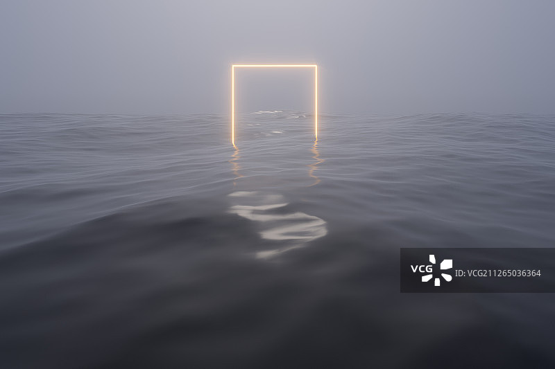 水面上飘浮的金色发光线条 三维渲染图片素材