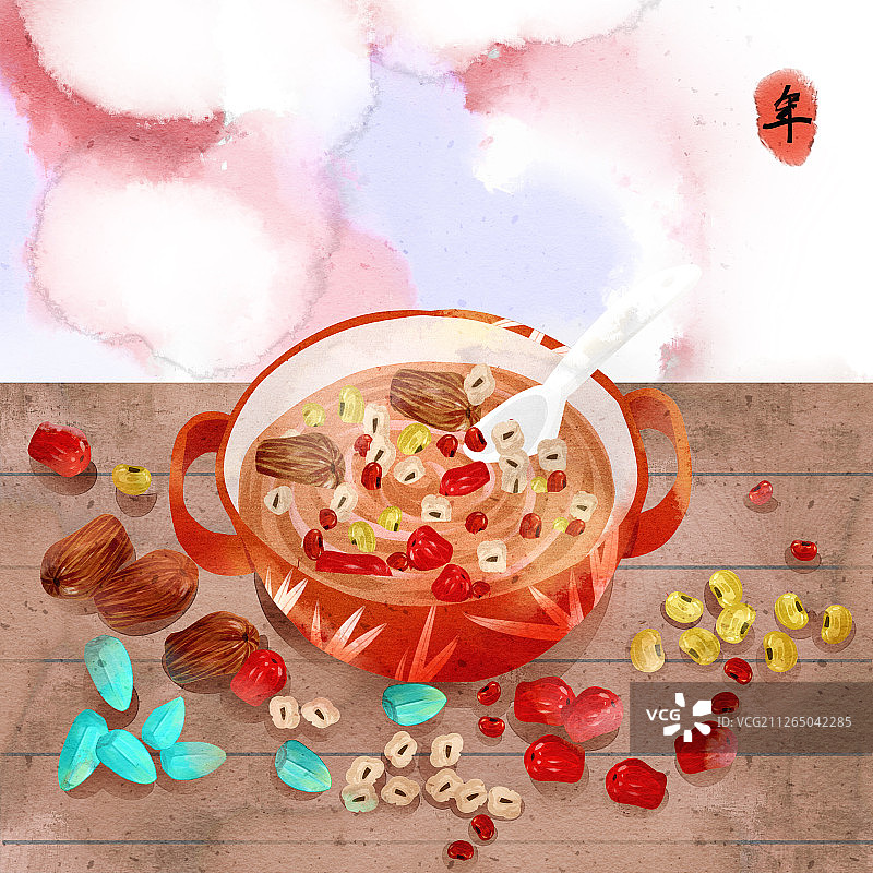 水彩风格春节腊八粥插画图片素材