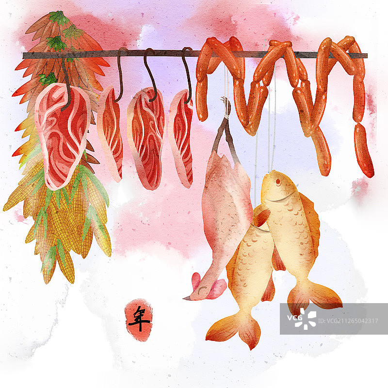 水彩风格春节习俗年货食材插画图片素材