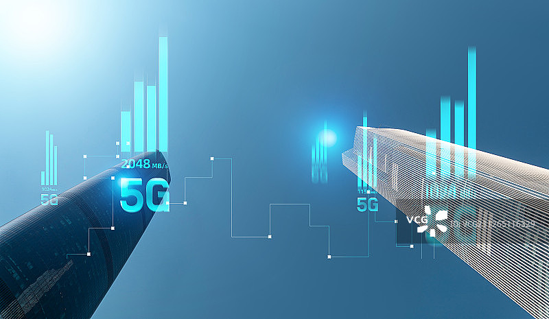 5G网络信号科技快速发展广州CBD摩天大楼市建筑经济中心图片素材