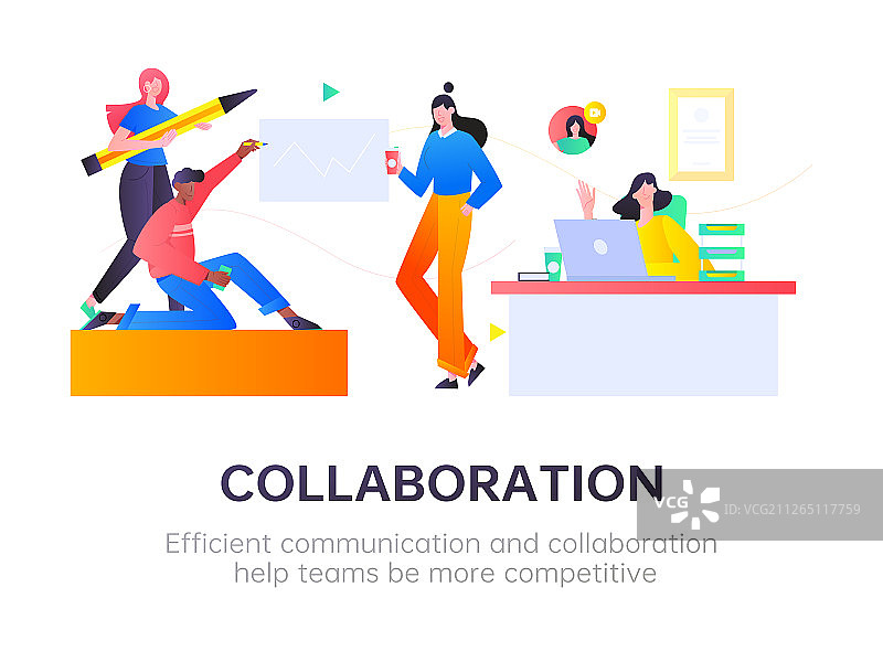 高效协作沟通， 矢量扁平人物场景创意概念插画图片素材