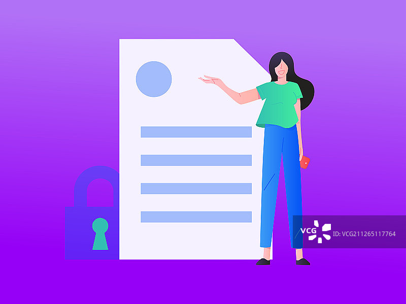 安全的在线文档编辑， 矢量扁平人物场景创意概念插画图片素材