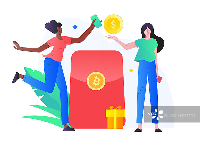 邀请好友抢红包， 矢量扁平人物场景创意概念插画图片素材