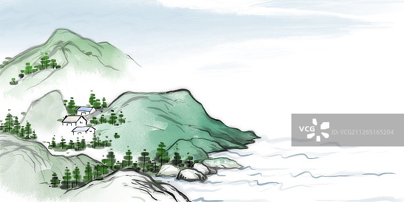 国学传统文化古典诗词山水插画图片素材