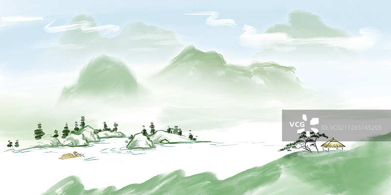 国学传统文化古典诗词山水插画图片素材