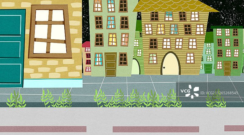 城市建筑夜晚插画背景图片素材